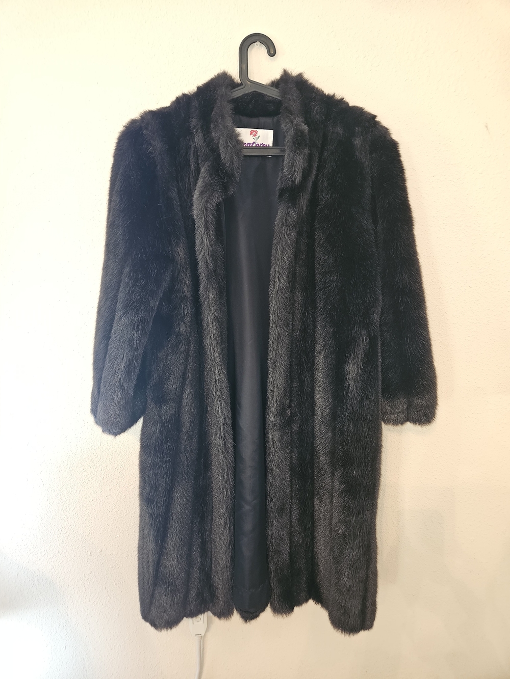 SZ 14 P Monterey Fashions black faux fur coat Made in the USA